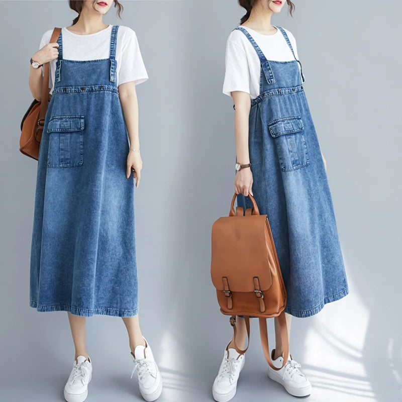 Overalls Spaghetti Straps Vintage Sleeveless Denim Dress