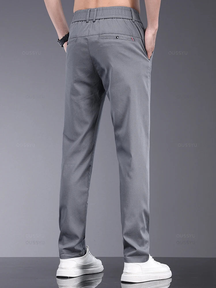 Clothing Men's Casual Pants Thin Slim Elastic Waist Business Trousers