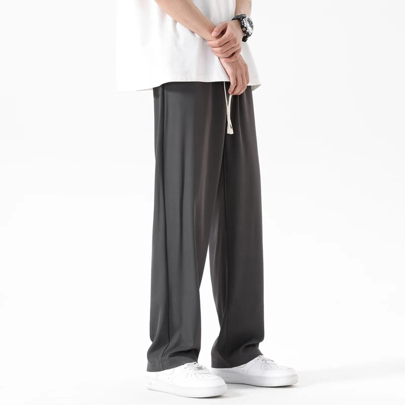 Trousers Men's Fashion Straight Loose Pants Elastic Waist Wide Streetwear