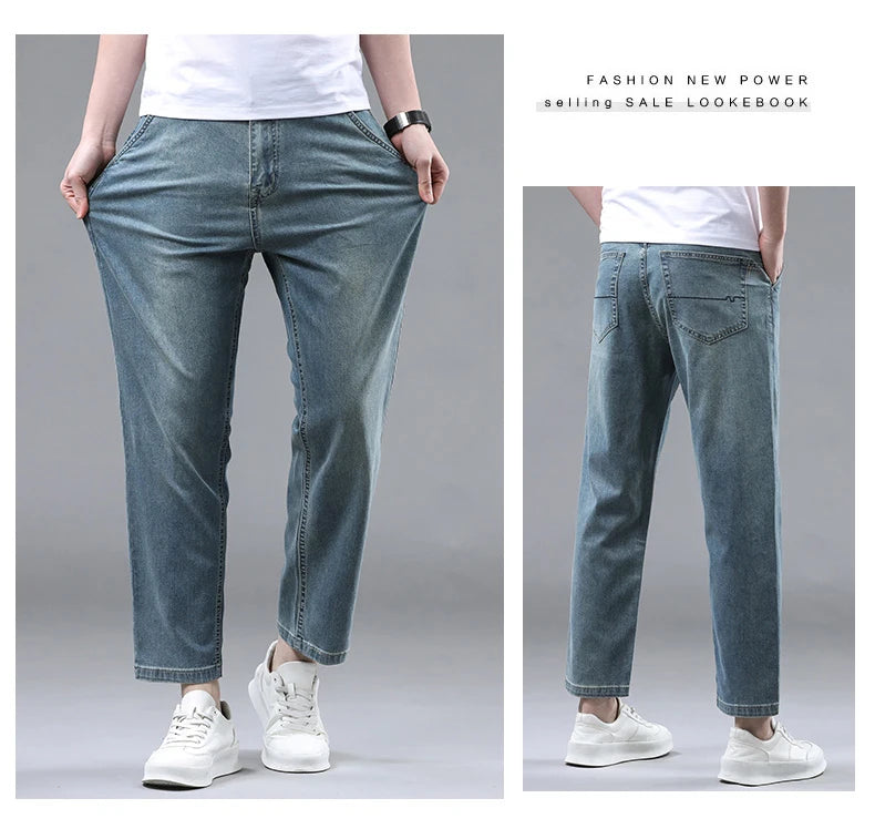 denim Ankle-Length Pants classic style Stretch fabric straight jeans