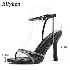 Fashion Design CRYSTAL Buckles High Heels Sandals Peep Toe Clip-On