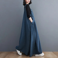 Women Fashion Long Retro Denim Suspender Skirt Dresses