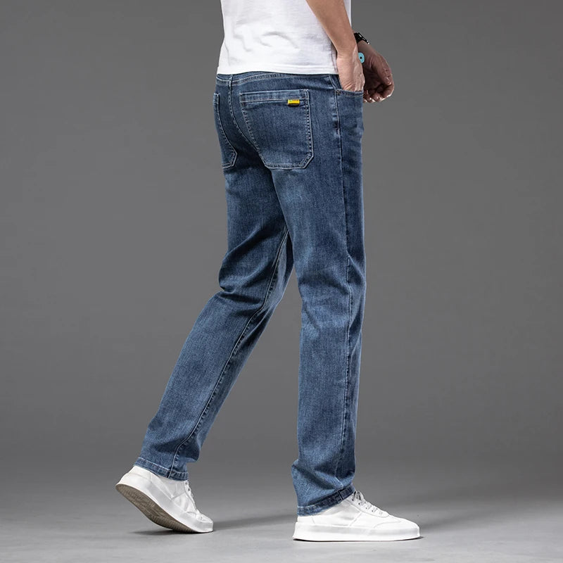 Men's Thin Jeans Elastic Waist Loose Straight Comfortable Casual Denim Pants