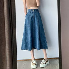 Streetwear Lady Denim Mid Length Skirt Casual High Waist