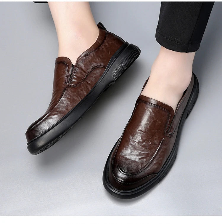 Business Shoes Flat Slip-on Cow Leather Mens Casual Shoes