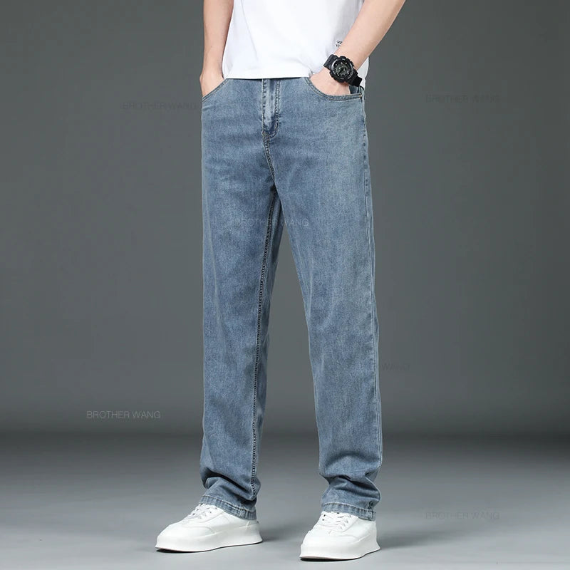 Summer Men's Thin Jeans Loose Straight Business Casual Trousers