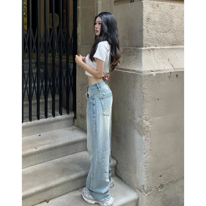 Women Jeans High Waist Fashion Vintage Streetwear Y2K Wide Leg Pants