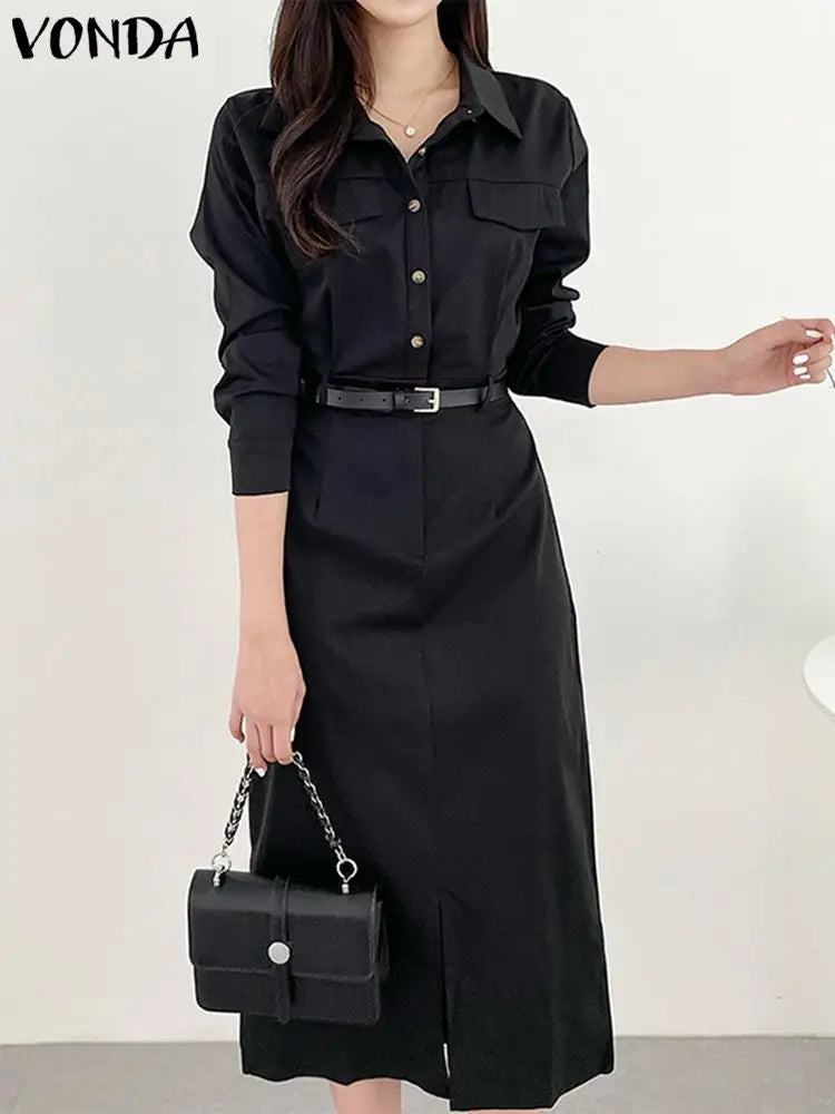 Office Dress Women Summer Long Sleeve Long Shirt Sundress