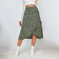 Boho Casual Print Tie Side Wrap Skirt Elegant High Waist
