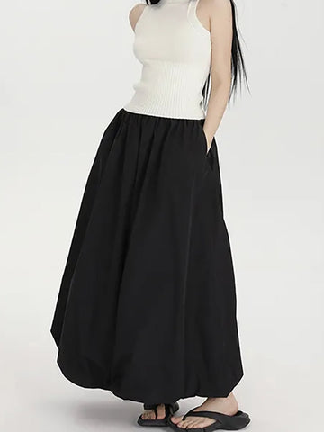 Skirt Women Fashion Streetwear Black Elastic Waist A-line Vintage