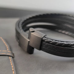 Multi-layer Leather Bracelet Stainless Steel Bangles For Men