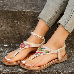 Bohemia Elastic Band Summer Flat Heel Sandals Colorful Beads