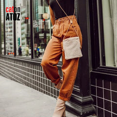 Y2K Khaki Women's Cargo Pants High Waist Loose Trousers