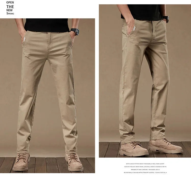 Business Casual Trousers Stretch Cotton Work Pants Formal Straight Pants