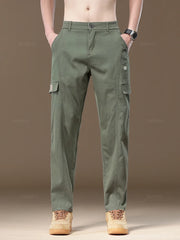 Thin Soft Cargo Casual Pants Men Cotton Solid Color Work Wear