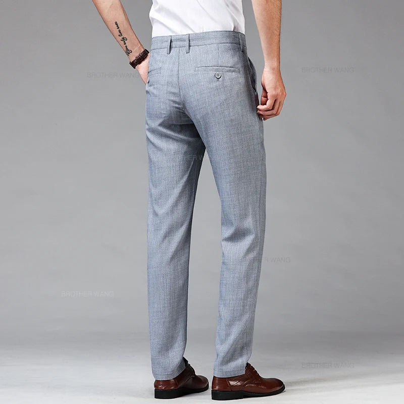 Thin Men's Casual Pants Linen Fabric Fashion Straight Trousers