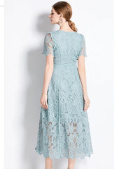 Vintage Lace Hollow Out Prom Short Sleeve Long Dress Clothing