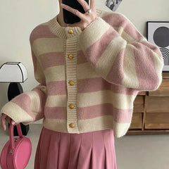 Striped Knitted Cardigans Button Up Loose Cardigan Sweaters