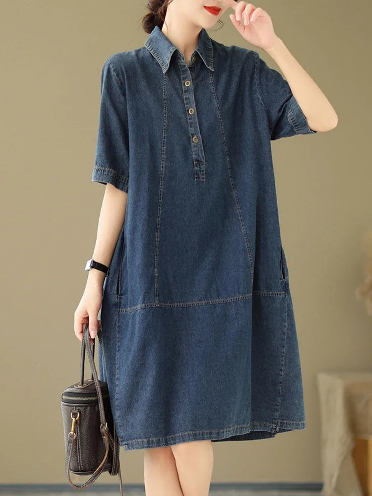 Plus Size Fashion Polo Short Sleeve Denim Dresses