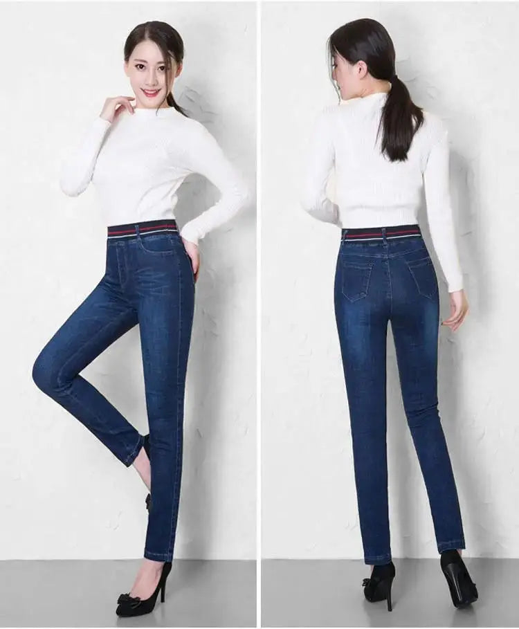 Oversize Stretch Skinny Jeans Women Elastic High Waist Denim Pants