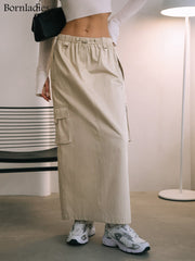 Cargo Skirts Drawstring Elastic Waist Full Length