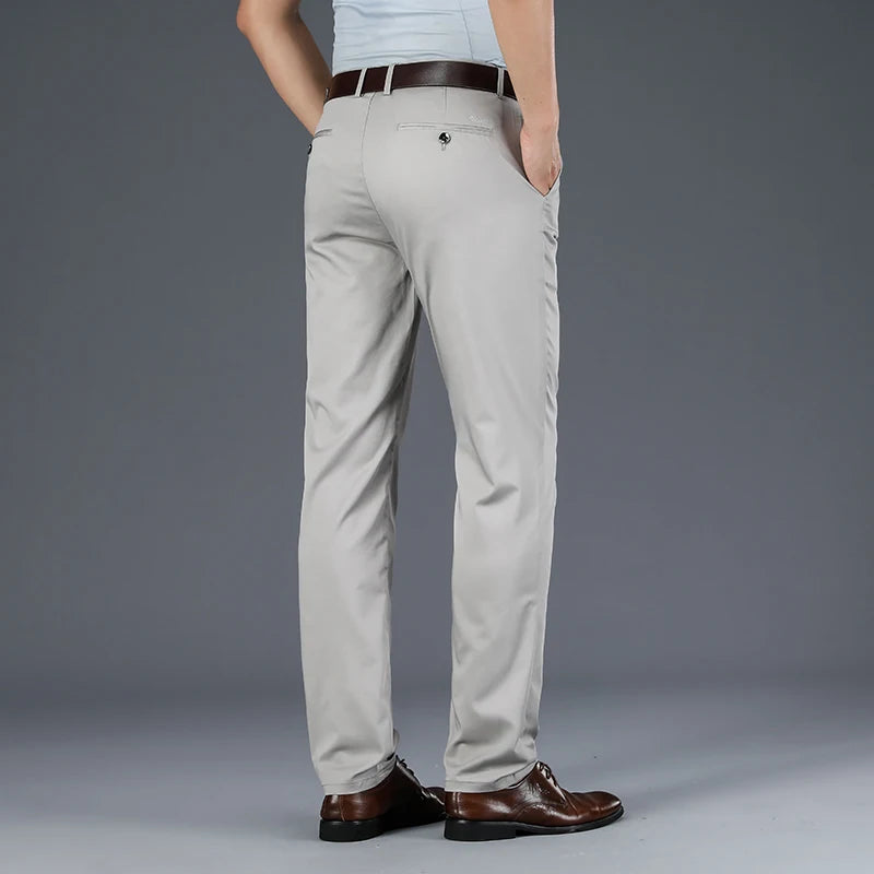 Summer Ultra-thin Men's Business Casual Pants High-waist Straight Elastic