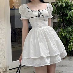 Spliced Lace Embroidery Hollow Out Hole Flower Corset style Mini Dress