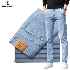 Classic Zipper Pocket Men's Fit Straight Business Casual Jeans