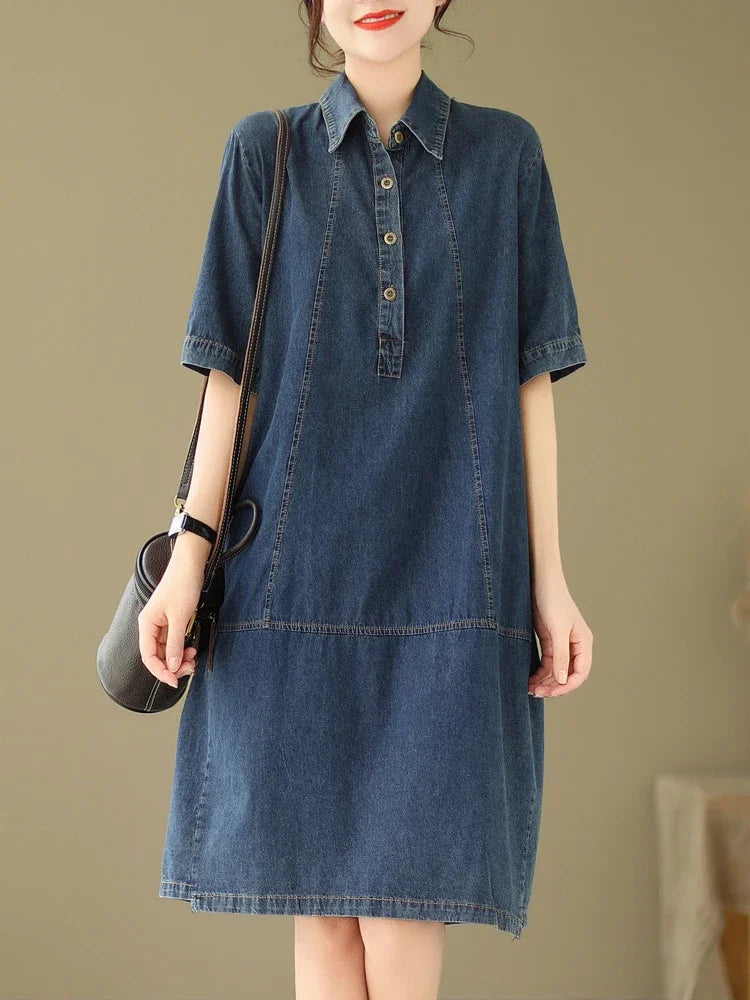 Plus Size Fashion Polo Short Sleeve Denim Dresses