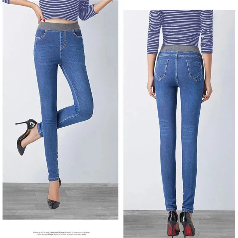 Oversize Stretch Skinny Jeans Women Elastic High Waist Denim Pants