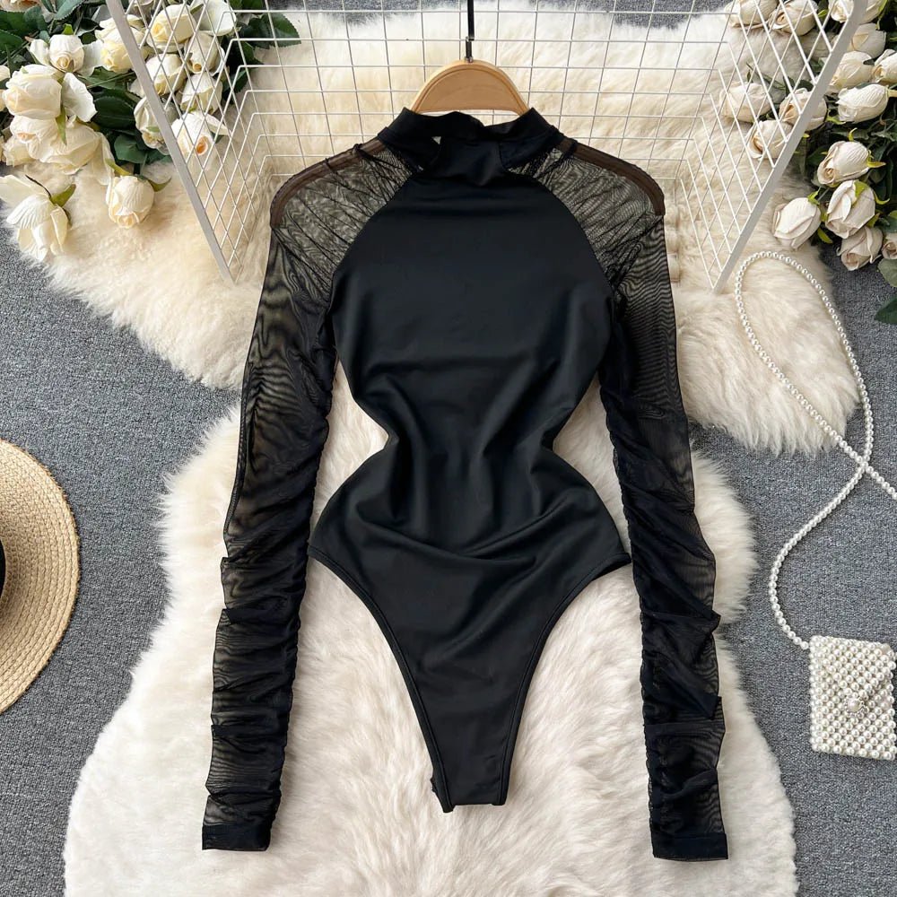 Solid Bodysuit Fashion Long Sleeve O-neck One Piece Basic