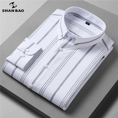 Men's Striped Long Sleeve Shirt Business Casual Loose Shirt