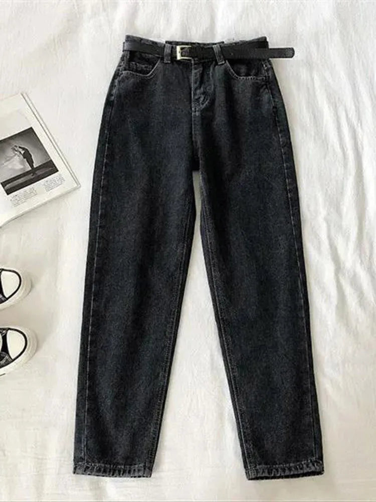 High Waist Loose Ankle-length Harem Jeans Simple Straight Pants