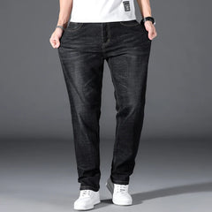 Plus Size Classic Men's Jeans Loose Straight Stretch Business Casual Trousers