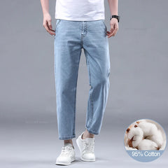 Straight Thin Jeans for Men Classic Style Stretch Ankle-Length Pants