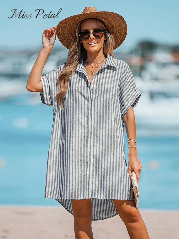 Striped Oversized Shirt Dress For Women Mini Dress