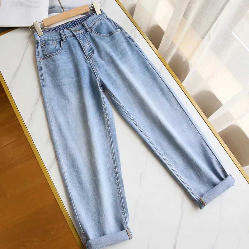 High Waist Harem Denim Pants Fashion Casual Elasticity Comfort Jeans