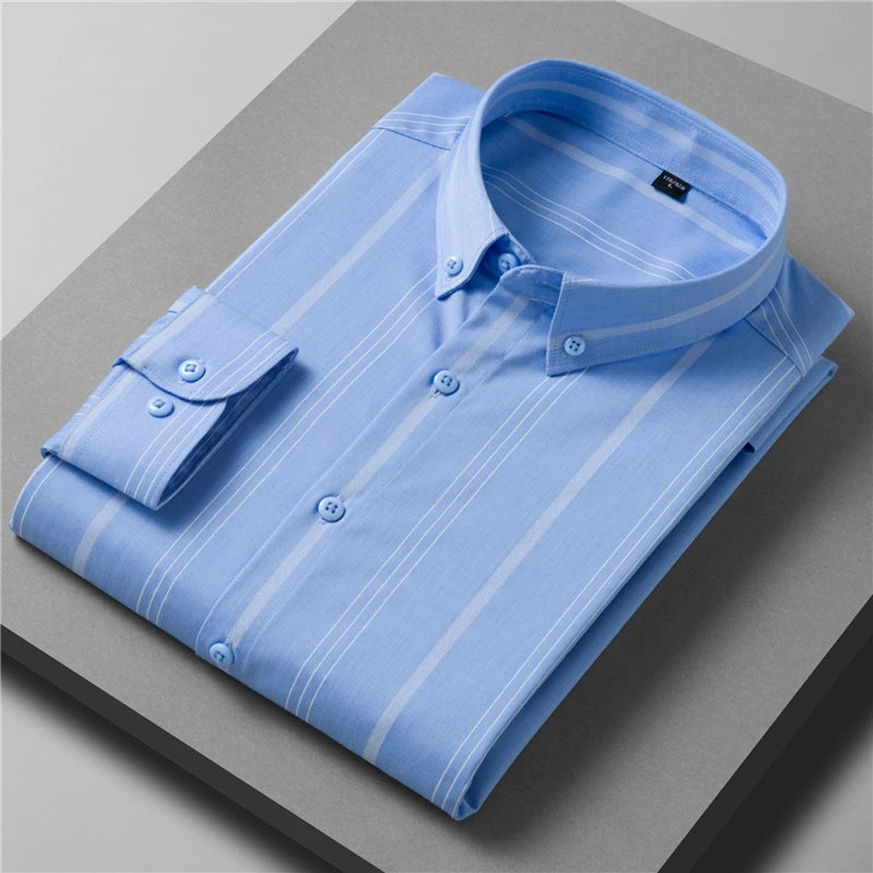 Men's Striped Long Sleeve Shirt Business Casual Loose Shirt