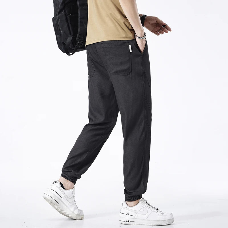 Baggy Casual Pants Solid Color Drawstring Elastic Waist Cargo Pant Simples