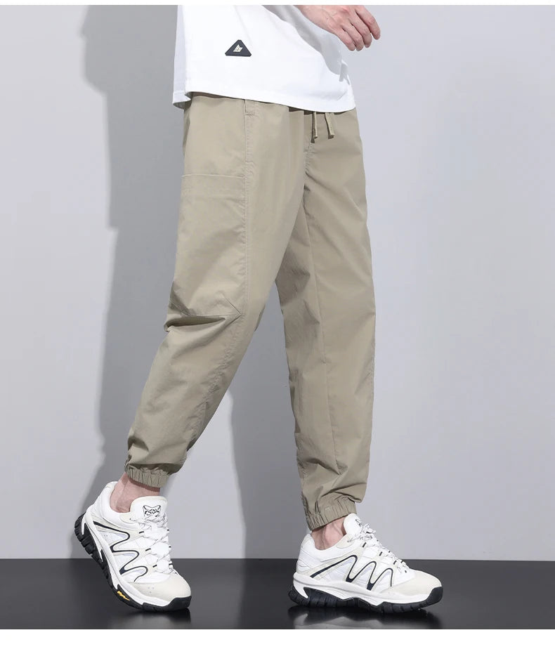 Men's Thin Ice Silk Casual Pants Elastic Waist Cargo Pants