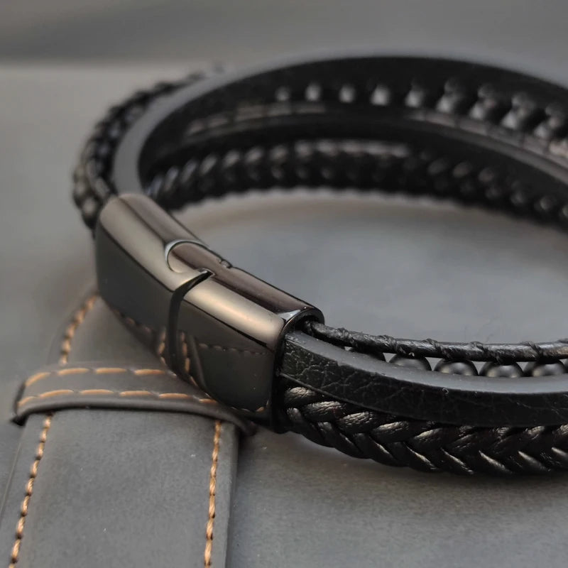 Multilayer Stainless Steel Insert Bracelet Beads Leather Bracelets