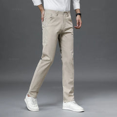 Casual Pants Men Solid Color Business Fashion Straight Slim Fit Trousers