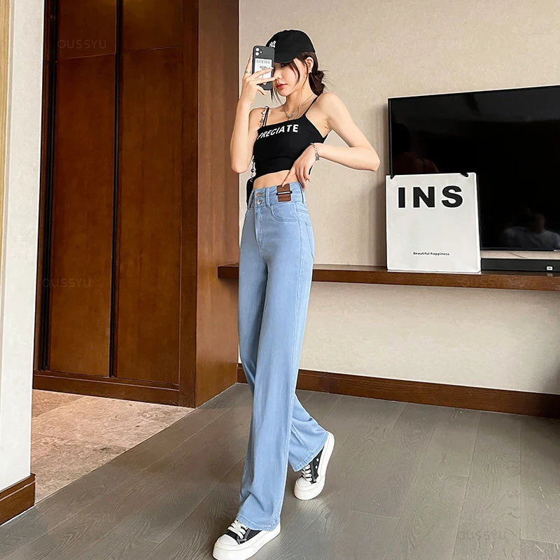 Summer Ultrathin Lyocell Jeans High Waist Straight Fashion Pants