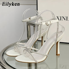 Fashion Design CRYSTAL Buckles High Heels Sandals Peep Toe Clip-On