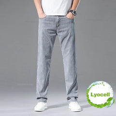 Summer Ultra-thin Men's Lyocell Jeans Loose Straight Business Casual