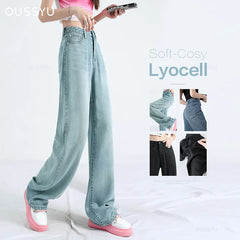 Thin Loose Straight High Waisted Pant Fashion Retro Casual Trousers