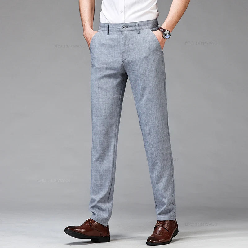 Thin Men's Casual Pants Linen Fabric Fashion Straight Trousers