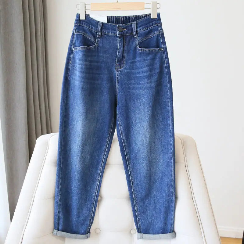 High Waist Harem Denim Pants Fashion Casual Elasticity Comfort Jeans