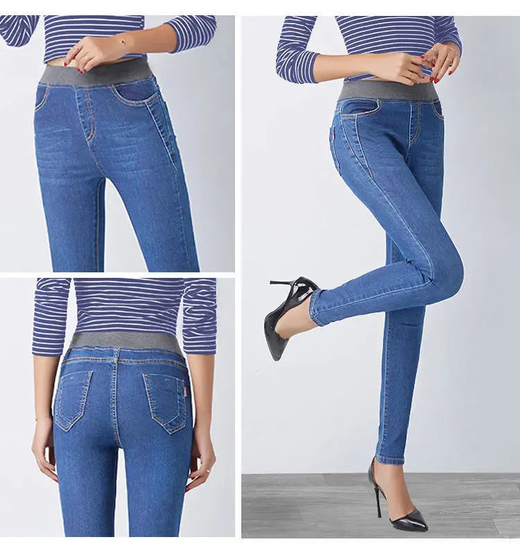 Oversize Stretch Skinny Jeans Women Elastic High Waist Denim Pants