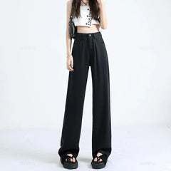 Thin Loose Straight High Waisted Pant Fashion Retro Casual Trousers